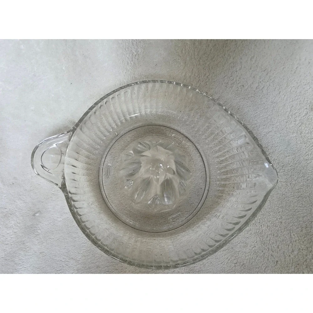 Vintage Clear Glass Citrus Juicer Reamer Ribbed Bowl with Spout and Handle
